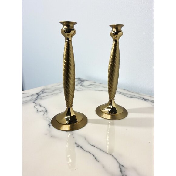 Vintage PaIr of Partylite Lexington polished Gold Solid Brass Candlestick Holder - Picture 5 of 9